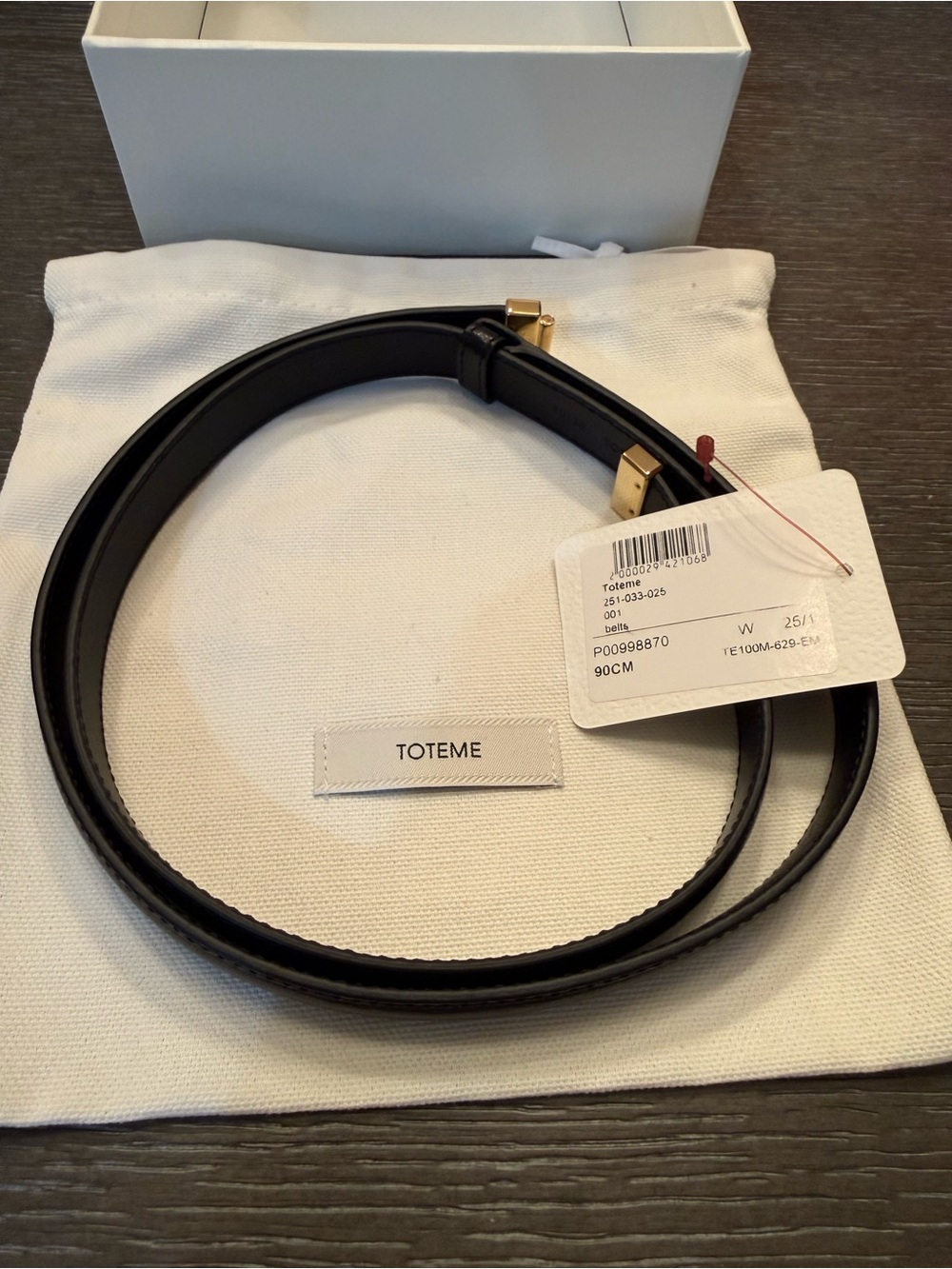Toteme Black Leather Belt with Gold-Tone Buckle